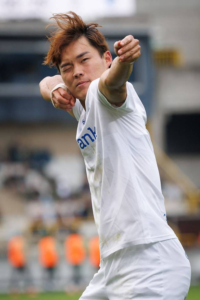 세르클러 브뤼허와의 경기에서 득점한 오현규. 사진=AFP 연합뉴스