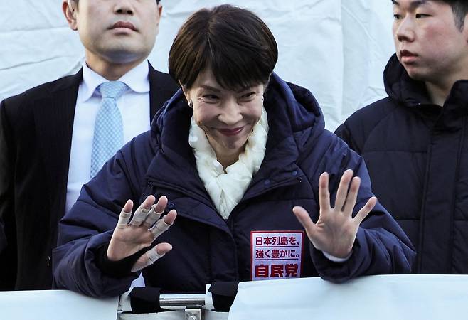 다카이치 사나에 일본 총리가 8일 총선을 앞두고 지난 3일 사이타마현 도코로자와에서 여당 후보 지원 연설을 하고 있다. 로이터=연합뉴스