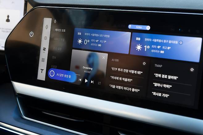Display of Renault Korea’s new model Filante, featuring SK Telecom’s in-vehicle AI assistant service, A.Dot Auto. [SK TELECOM]