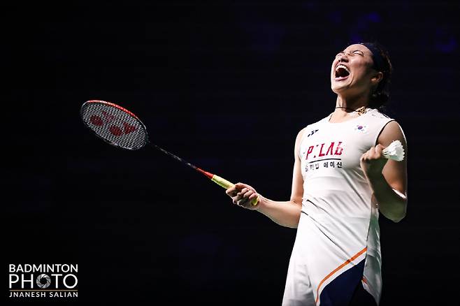 지난 1월 열린 인도오픈에서 우승한 뒤 포효하는 안세영. 사진제공=대한배드민턴협회