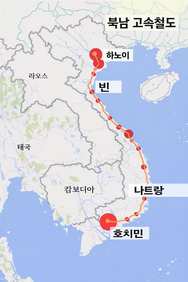 베트남 북남고속철도 노선도(안) [쳇GPT 활용해 제작]