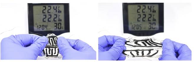 극심한 변형 상태에서도 작동하는 고신축성 슈퍼커패시터.[서울시립대 제공]