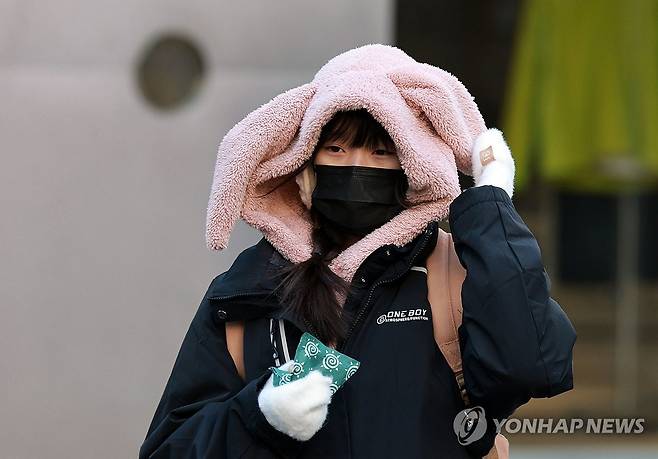 서울 명동에서 두꺼운 외투와 방한용품으로 중무장한 외국인 관광객들이 길을 걷고 있다. [연합뉴스 자료사진]