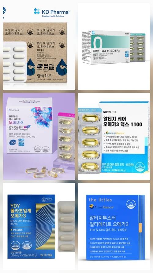 오메가3 순도는 70~80%가 적당하다. 80%가 넘어가면 가격이 급격히 비싸지는 경향이 있어, 가성비와 고스펙을 동시에 잡는 ‘스위트 스팟’이  70~80%사이라고 약사들은 조언한다. 사진은 전문가들이 추천하는 오메가3 제품.  [사진출처= 각 사 홈페이지]