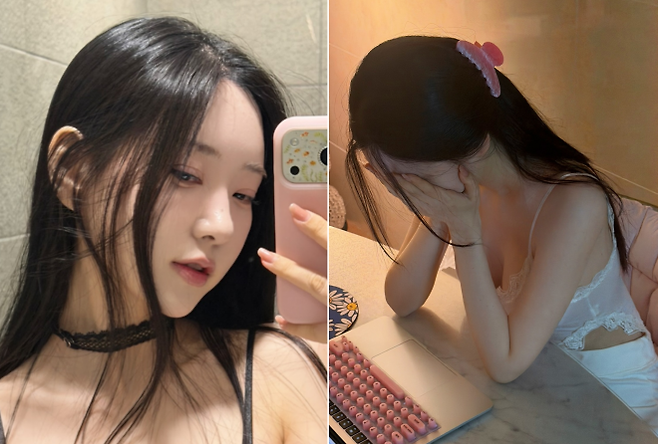 인스타그램 팔로워(구독자) 100만명을 보유한 모델 신재은이 네이버 지식iN(지식인) 활동 내역 유출 사태와 관련, 눈물을 흘리는 듯한 포즈의 사진(오른쪽)을 올렸다. 신재은 인스타그램 캡처