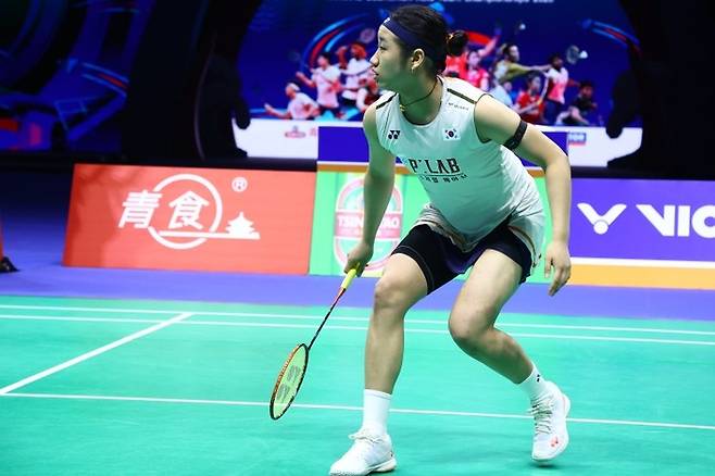 Ahn Se-young is competing in the women's final of the 2026 Asian Men's and Women's Team Badminton Championships held at the Conson Gymnasium in Qingdao, China on the 8th. photos | Asian Badminton Federation, Korea Badminton Association