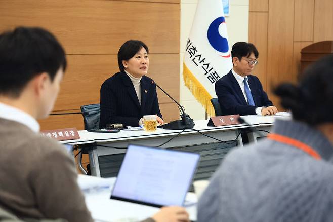 송미령 장관이 기자간담회에 나서고 있느 모습. 사진=농식품부 제공.