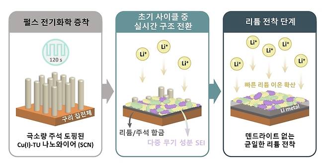 리튬 전착 단계 개념도.