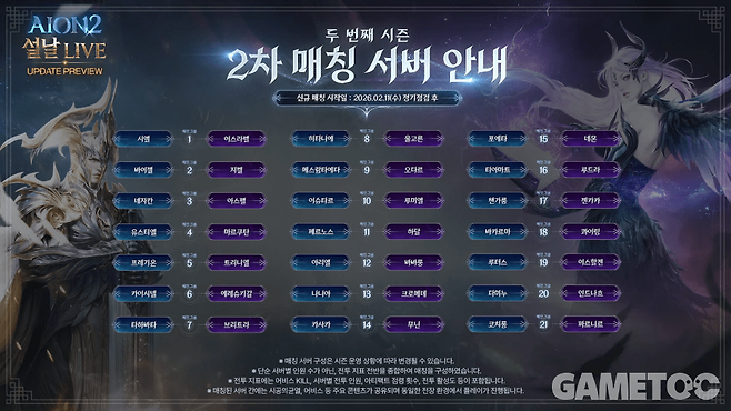 시즌2 2차 매칭 서버 안내 [사진=아이온2 유튜브]