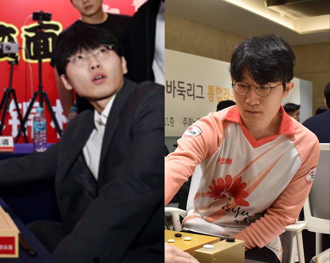 신진서 9단(사진 왼쪽)과 강유택 9단. 한국기원 제공