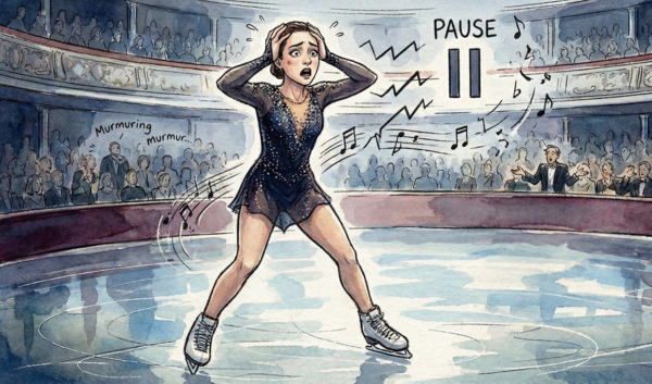 음악 저작권 문제로 곤혹스러운 피겨 선수들(사진=나노바나나 생성 이미지)