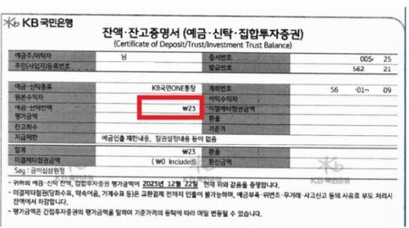 A씨가 AI로 위조하는 데 사용한 예금잔고증명서 원본. /부산동부지청 제공