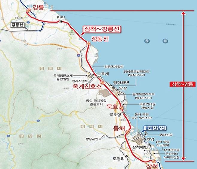 삼척 강릉 동해선 노선도.(국토교통부 제공)뉴스1ⓒ news1