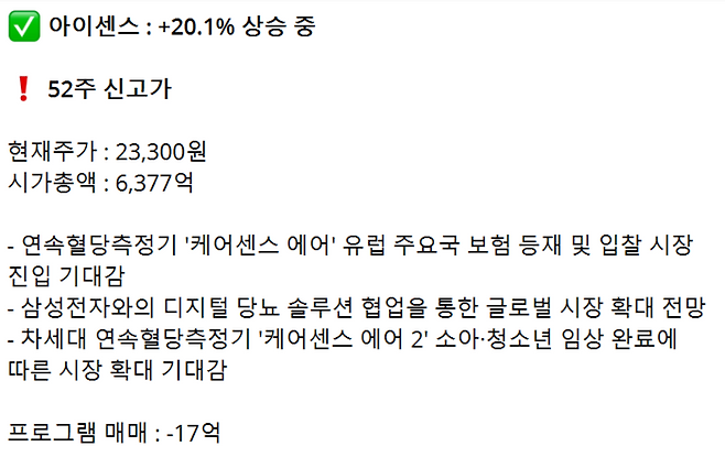 아이센스 분석 내용[사진 출처=매경 자이앤트 텔레그램 갈무리]