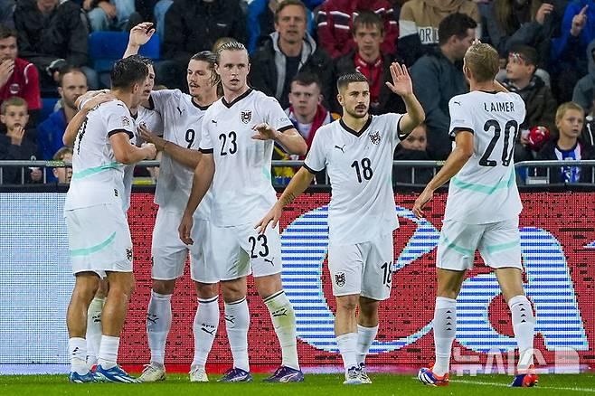 [오슬로=AP/뉴시스] 오스트리아 축구 국가대표팀. 2024.09.09.