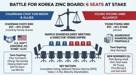 Korea Zinc is set for another clash between the Young Poong-MBK alliance and Chairman Choi Yun-beom at the March regular shareholders' meeting over control of the company./ AI generated