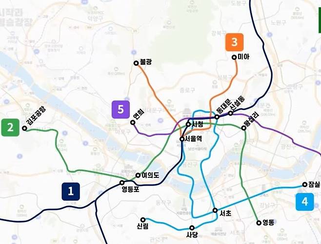 서울 지하철 2~5호선의 원래 계획했던 노선도. 자료를 바탕으로 그린 것이기 때문에 실제 선형은 조금 다를 수 있다고 한다. /역쟁이TV