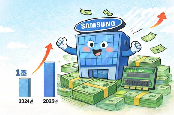 현금이 크게 늘어난 삼성전자 본사의 모습을 챗GPT로 그린 그림. [사진=챗GPT]