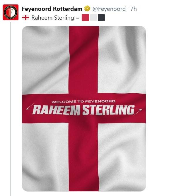 스털링의 영입을 발표한 페예노르트. [페예노르트 구단 SNS. 재판매 및 DB 금지]