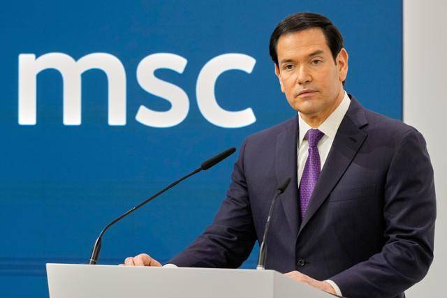 마코 루비오 미 국무장관이 14일 독일 뮌헨안보회의에서 연설하고 있다. 뮌헨=AP 연합뉴스