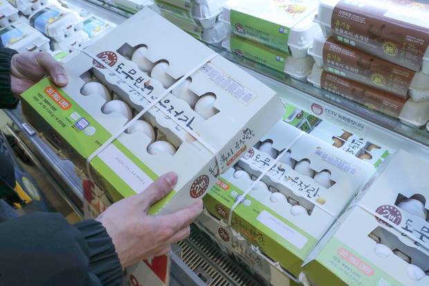 이마트에서 고객이 동물복지 계란을 선택하는 모습.사진제공=이마트