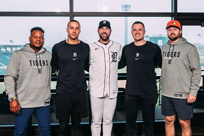 ▲ 디트로이트 선발로테이션 프램버 발데스, 잭 플래허티, 저스틴 벌랜더, 타릭 스쿠발, 케이시 마이즈(왼쪽부터). ⓒ디트로이트 타이거스 공식 SNS