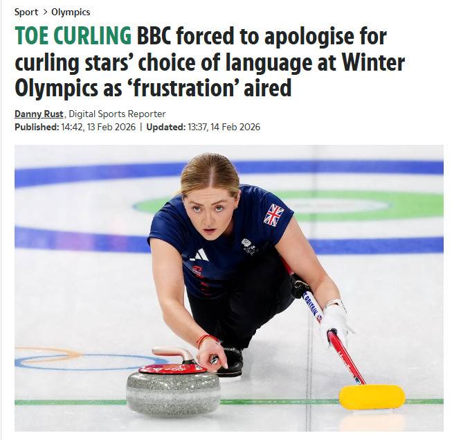영국 여자 컬링대표팀의 경기 중 욕설 사건을 보도한 더선. /사진=더선 갈무리