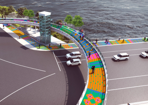 ◇소양아트서클 조감도. 디자인은 과감한 아이디어로 컬러풀하고 강렬한 디자인을 선보여 온 석윤이 모스그래픽 대표가 맡았다. 모스그래픽 제공