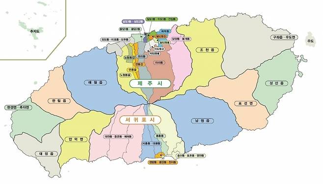 제주도의회 32개 선거구 지도.