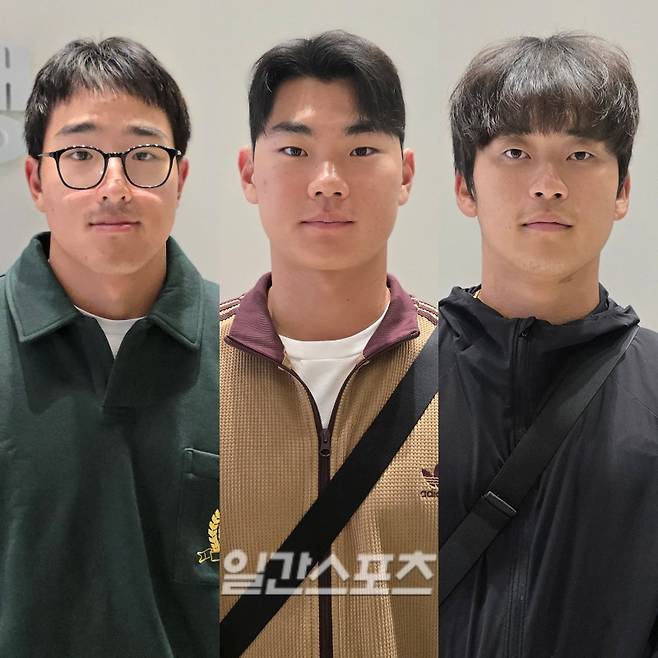 15일 인천국제공항을 통해 대표팀 전지훈련이 열리는 일본 오키나와로 출국한 안현민-김주원-박영현. 인천공항=윤승재 기자