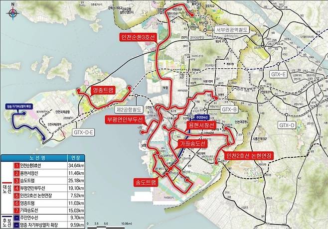 ▲ '제2차 인천 도시철도망 구축계획(2026~2035)' 선정 노선. /자료=인천시