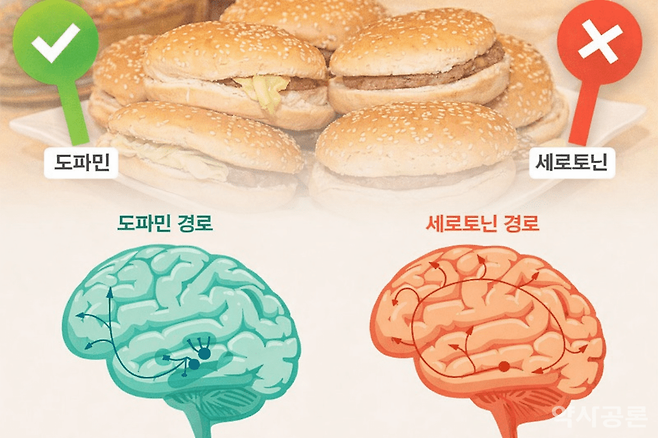 도파민과 세로토닌 경로. 사진 챗지피티 생성.