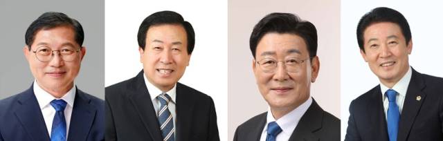 ▲(좌측부터)강성휘, 박홍률, 이호균, 전경선 목포시장 출마예정자 2026. 02. 16 ⓒ프레시안