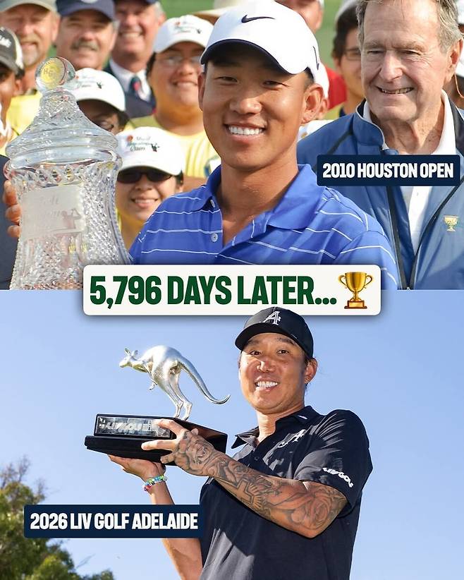 2010년 셀 휴스턴 오픈 우승 후 5796일 만에 우승 트로피를 안은 앤서니 김.