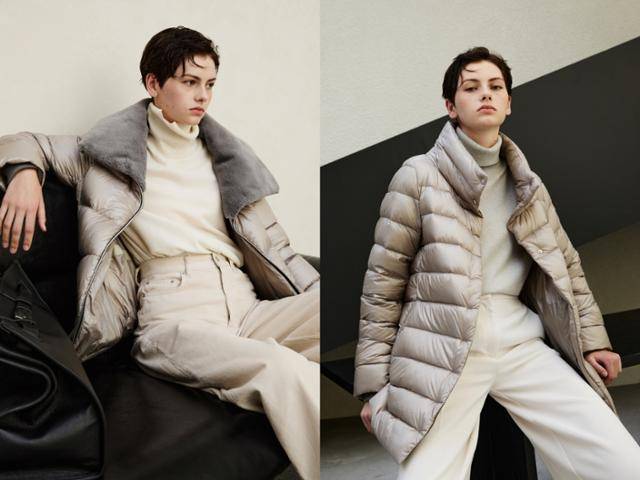 LF의 이탈리아 남성복 브랜드 알레그리에서 2025 FW(가을·겨울) 시즌에 시범적으로 출시한 여성 아우터 2종. 왼쪽은 그레이 울트라 라이트 이탈리안 구스 '퍼 다운 점퍼', 오른쪽은 '미드 다운 점퍼'로 130만 원대다. LF 제공