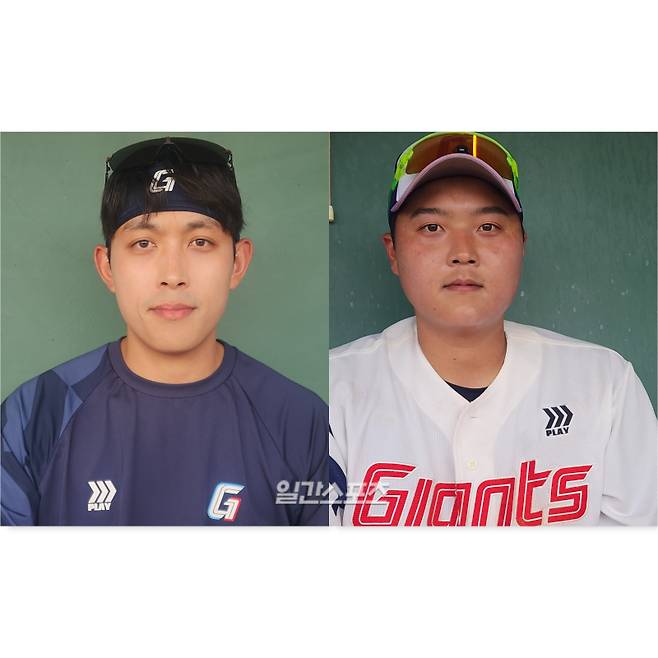 대만 타이난 1차 스프링캠프 현장에서 만난 한동희(오른쪽)와 황성빈.&nbsp;