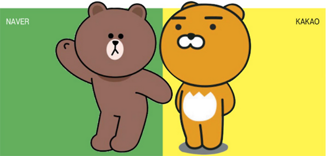 네이버 캐릭터 브라운(왼쪽)과 카카오 캐릭터 라이언. [매경DB]