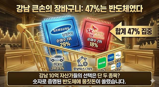 강남 큰손의 장바구니: 47%는 반도체였다. 제미나이 생성 그래픽