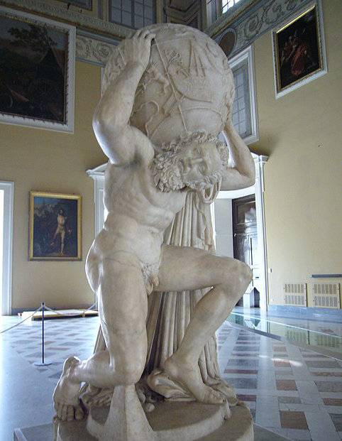 아틀라스 조각상. 헬레니즘 시대 진품을 로마 시대에 복제한 것이다. 위키피디아 커먼스
