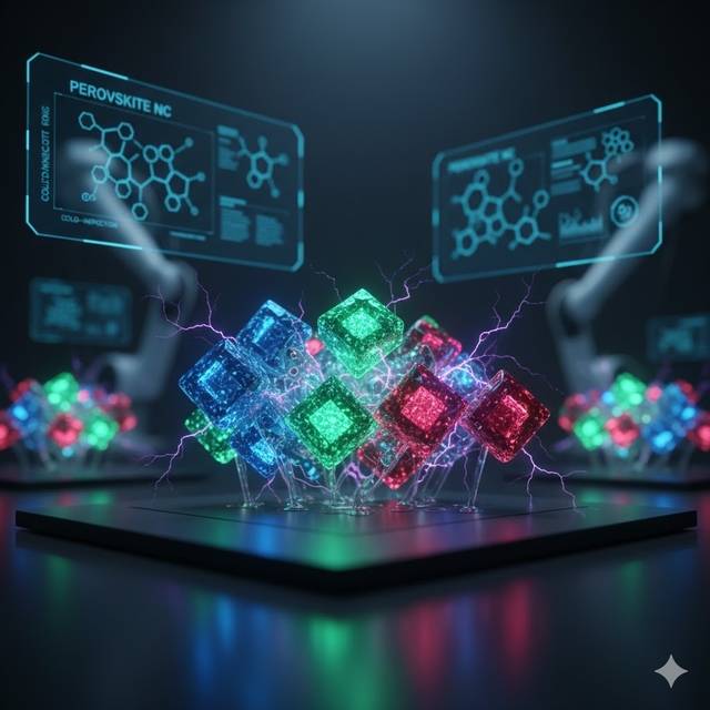 페로브스카이트 발광체를 제미나이로 그린 일러스트.