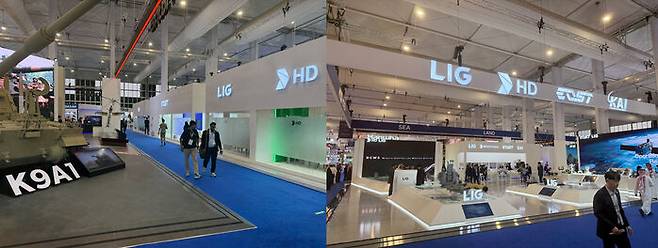 이달 사우디에서 열린 방산 전시회의 K-방산 부스들. 방사청이 불참한데다 구석진 3전시관에 설치돼 방문객들 발길이 뜸했다고 한다.