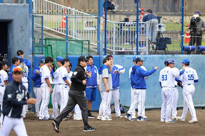 20일 대표팀과의 평가전에서 승리한 삼성. 삼성 제공