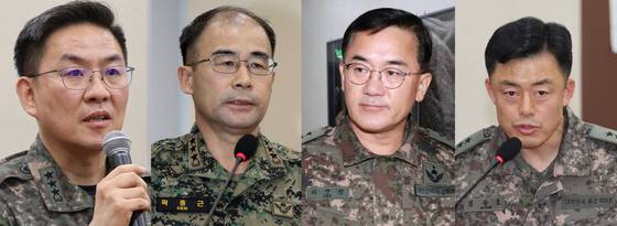 이진우 전 수도방위사령관, 곽종근 전 특수전사령관, 여인형 전 국군방첩사령관, 문상호 전 정보사령관(왼쪽부터). 연합뉴스·뉴스1