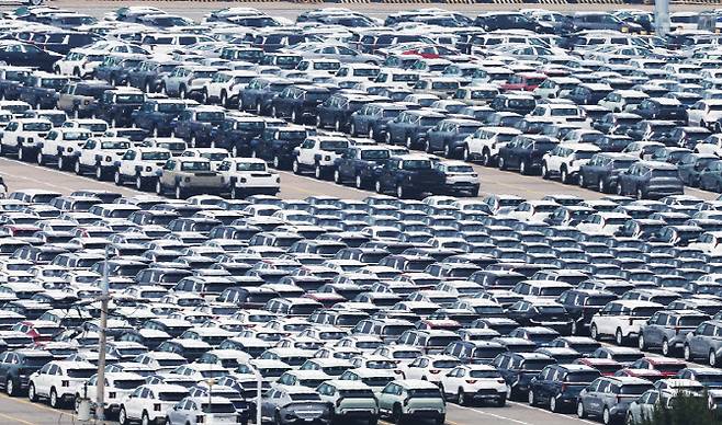 경기도 평택항에 수출용 자동차가 세워져 있다.(사진=연합뉴스 제공)