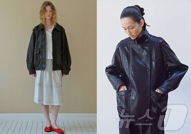 왼쪽은 튜드먼트 워시드 봄버 레더 재킷, 오른쪽은 반로에 더블 스냅 버튼 페이크 레더 재킷.(29cm 제공)
