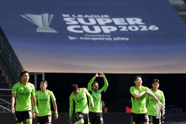 전북현대 모따가 21일 전주월드컵경기장에서 치러진 대전하나시티즌과의 쿠팡플레이 K리그 슈퍼컵 2026에서 득점 후 세리머니 중이다. /사진=한국프로축구연맹