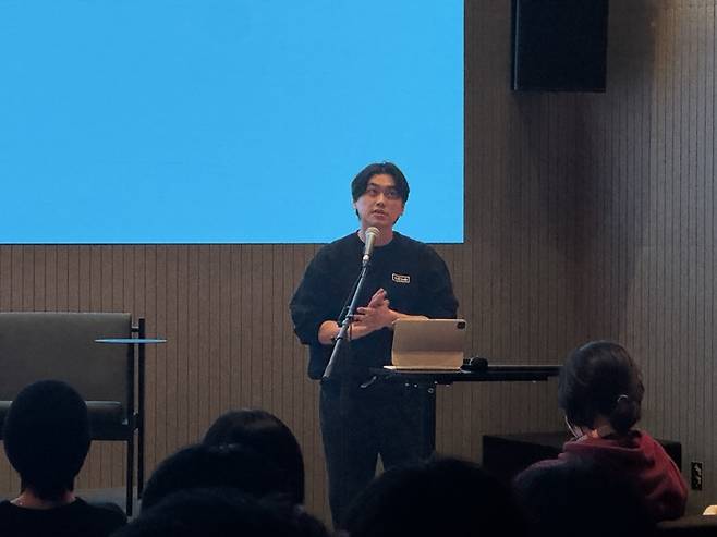 이영호 사일로랩 대표가 21일 '성수율 뮤직' 정식 오픈 간담회에서 발언하고 있는 모습 /사진=김경문 기자