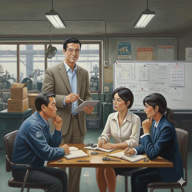 최영 작가가 인공지능 제미나이에 “경영지도사가 중소기업 현장에 나가서 상담 업무를 진행하는 모습을 그려”라는 지시어를 입력해 생성한 이미지.