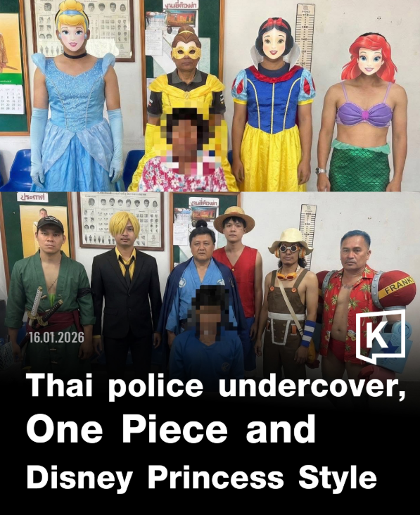 태국 경찰들이 사자탈을 쓰고 사자춤을 추면서 연쇄 절도범에게 접근해 검거에 성공했다. 사진은 위장 복장을 하고 있는 경찰들. AOL 캡처