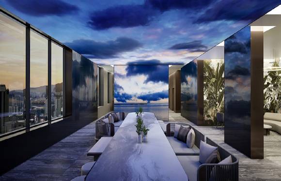 대우건설 하이엔드 브랜드 써밋 스카이라운지 미디어파사드. [사진=대우건설]